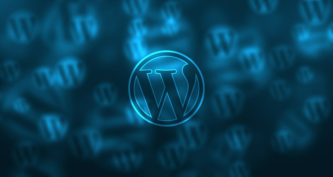 blue gradient background with a centered worpdress icon